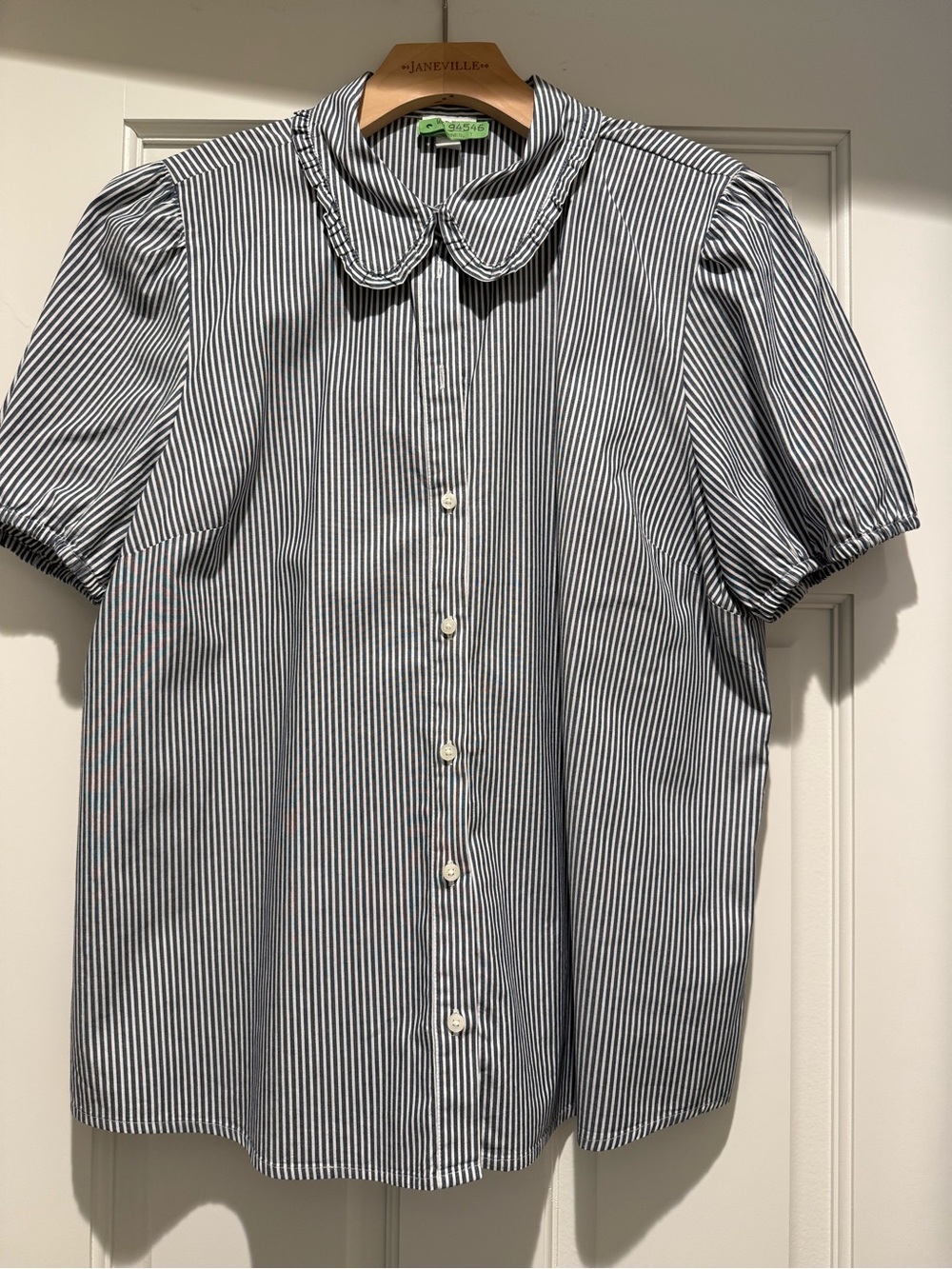 J. Crew Striped puff-sleeve ruffle-collar top - Blue & White - Picture 2 of 3
